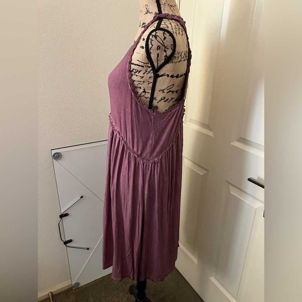 Pol Mauve Sleeveless Dress cute summer crochet detail boho chic L - Picture 4 of 6